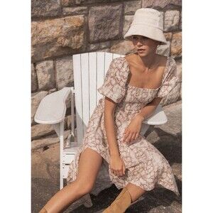 Kivari Angelina Snake Midi Dress Womens Medium M Beige Linen Boho Chic Summer